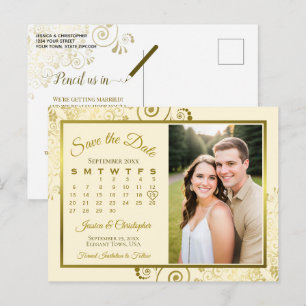 Gold & Cream Wedding Save the Date Calendar Photo Announcement Postcard