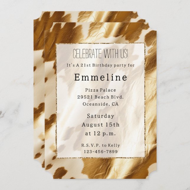 Gold Cream Western Cowhide  Invitation (Front/Back)