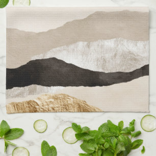 Gold Cream White Black Stripes Tea Towel