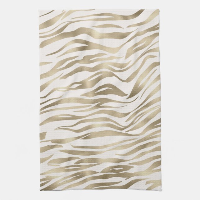 Gold Cream Zebra Print   Tea Towel (Vertical)