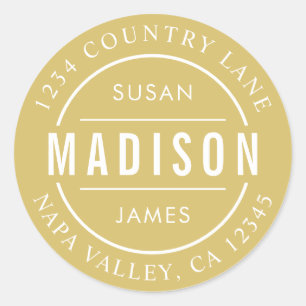 Gold Create Your Own Family Name Return Address Classic Round Sticker