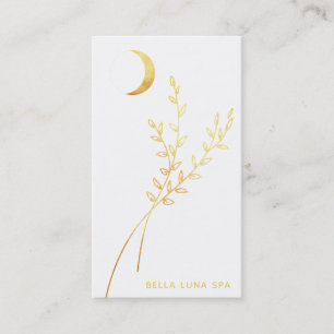 *~*  Gold Crescent Moon Gold Greenery Leaves Business Card