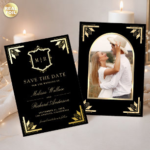 Gold Crest Black Wedding Save the Date