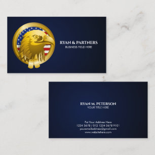 Gold Crest Eagle Emblem USA Flag Dark Blue Business Card