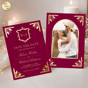 Gold Crest Magenta Pink Wedding Save the Date