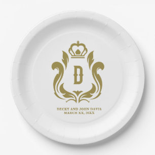 Gold Crest Monogrammed Paper Plate