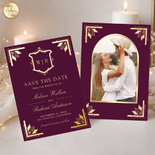 Gold Crest Plum Purple Wedding Save the Date