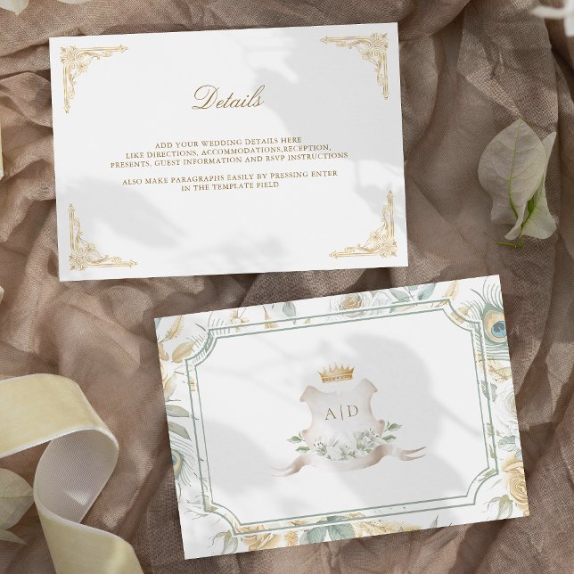 Gold Crest Royal Indian Peacock Wedding Details Enclosure Card (Creator Uploaded)