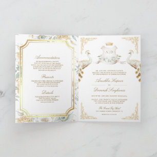 Gold Crest Royal Indian White Peacock Wedding Invitation