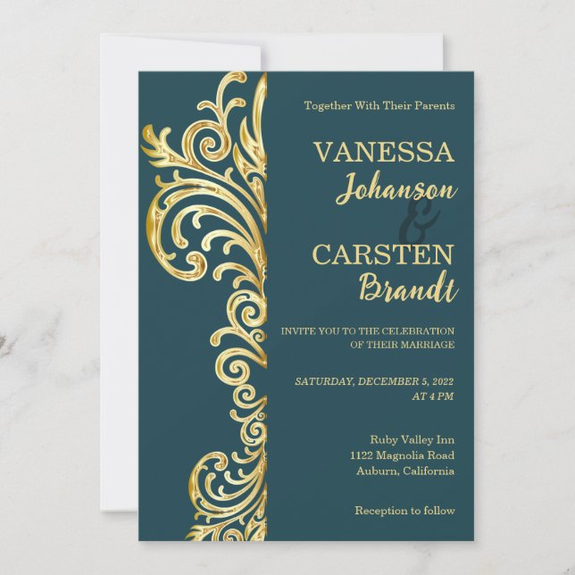 Gold Crest Wedding Invitation (Front)