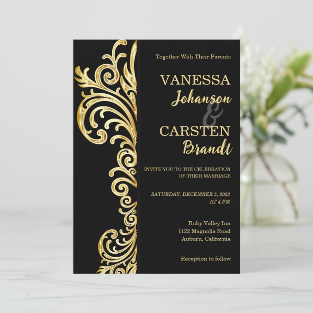 Gold Crest Wedding Invitation (Standing Front)