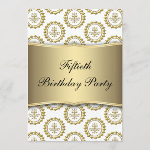 Gold Crest White Elegant 50th Birthday Invitation