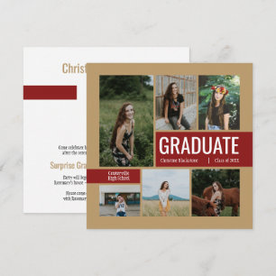Gold & Crimson 6 Photo Graduation Invitation