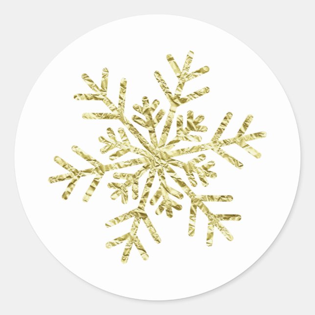 Gold Crinkle Winter Wonderland Snowflake Elegant Classic Round Sticker (Front)