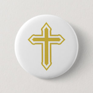 Gold Cross 6 Cm Round Badge