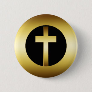 GOLD CROSS 6 CM ROUND BADGE