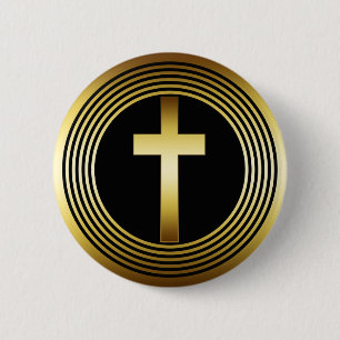 GOLD CROSS 6 CM ROUND BADGE