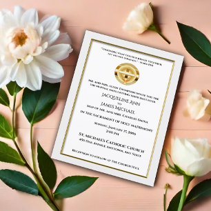 Gold Cross and Chalice Catholic Wedding Invitation