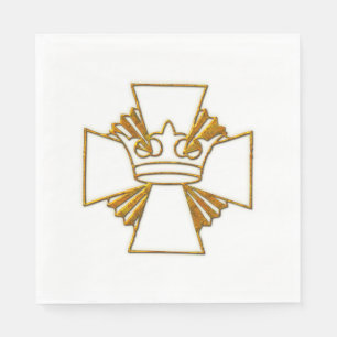 Gold Cross and Crown Napkin