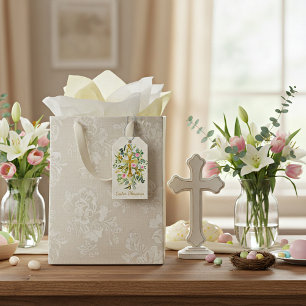 Gold cross and pink roses custom Easter Gift Tags