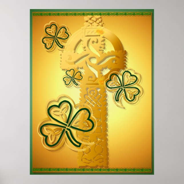 Gold Cross and Shamrocks Poster (Front)