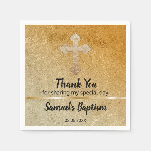 Gold Cross Baby Baptism Religious Paper Napkin (Front)