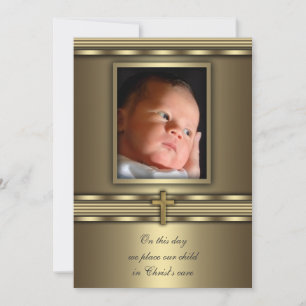Gold Cross Baby Boy Photo Baptism Christening Invitation