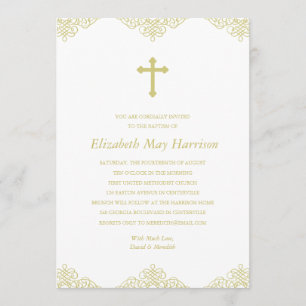 Gold Cross Baptism/Christening Invitation