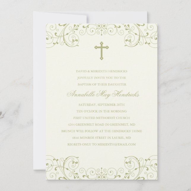 Gold Cross Baptism/Christening Invitation (Front)