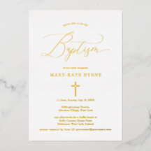 Gold Cross Baptism Elegant Announcement &