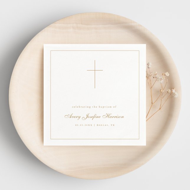 Gold Cross Christening Baptism Religious Party Napkin (Creator Uploaded)