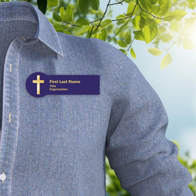 Gold Cross Christian Name Tag (Gold Cross Christian Name Tag. Personalize with text, perfect for events, meetings & presentations.)