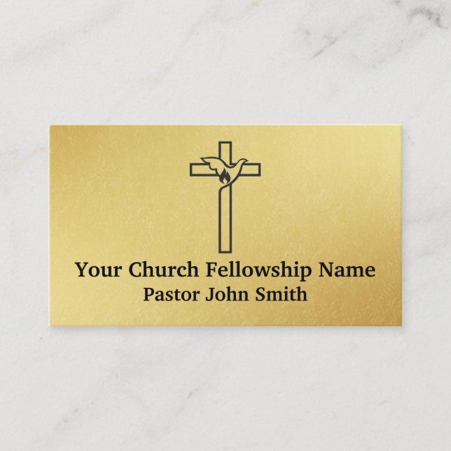 Gold Cross Dove Church Pastor Business Cards (Front)
