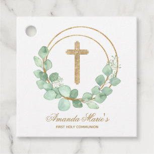 Gold Cross Eucalyptus Communion Favour Tags