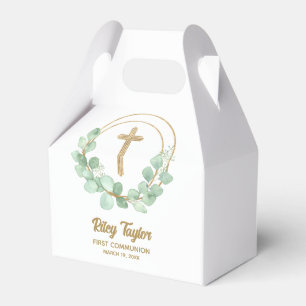 Gold Cross Eucalyptus First Communion Favour Box