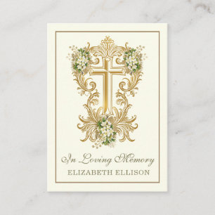 Gold Cross Floral Funeral Memorial Prayer Cards