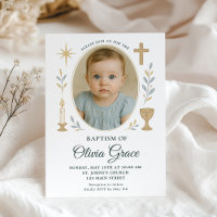 Gold Cross Girl Baptism Invitation