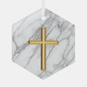 Gold Cross Glass Tree Decoration