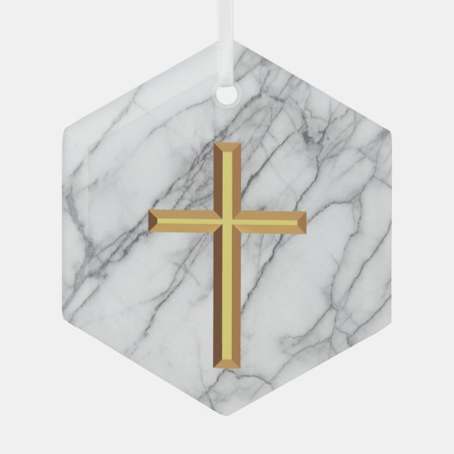 Gold Cross Glass Tree Decoration (Front)