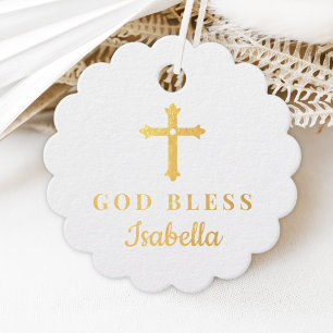 Gold Cross God Bless Baby Religious Baptism Favour Tags