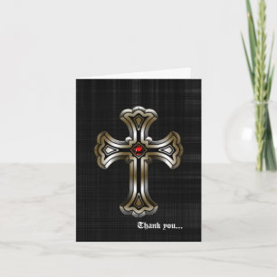 Gold Cross Gothic Wedding Thank You Card