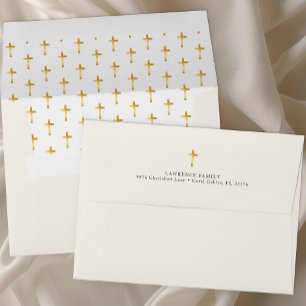 Gold Cross Ivory Baptism Envelope