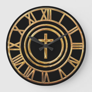 Gold Cross Large Clock