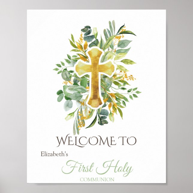 Gold Cross Leaves First Holy Communion   Poster (Front)