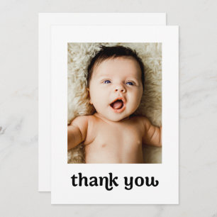 Gold cross Modern 2 Baby Photos Simple Baptism Thank You Card