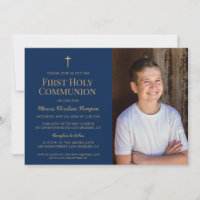 Gold Cross Navy Blue First holy communion  Photo