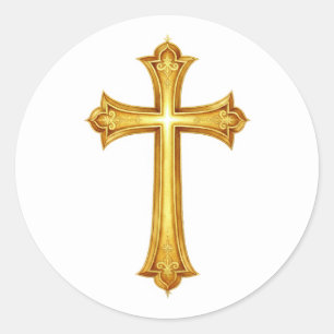 Gold Cross on Any Colour Classic Round Sticker
