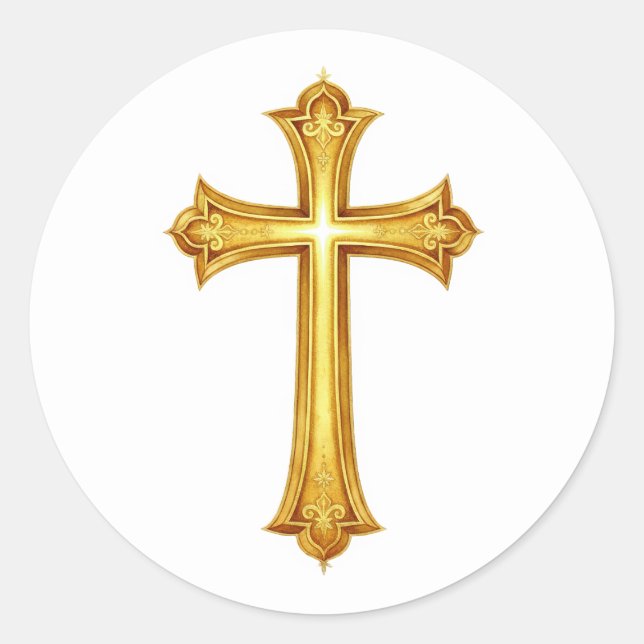 Gold Cross on Any Colour Classic Round Sticker (Front)