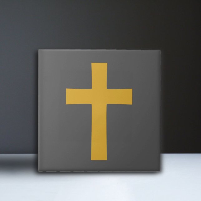 Gold Cross on Black Tile (Gold Cross on Black Ceramic Tile)