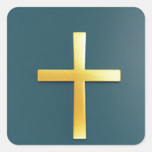 Gold Cross on Blue Background Sticker